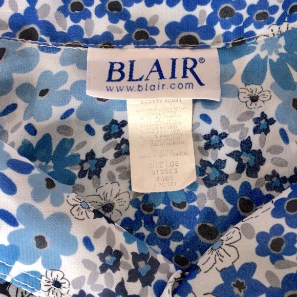 Blair Blue and White Floral Long Sleeve Button Down Sheer Top - Size Large - Picture 6 of 7